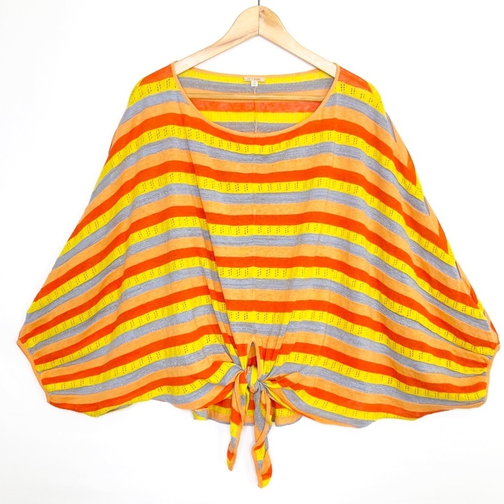 Anthropologie Fiets Voors 2 multicolored, striped tie, front oversize sweater.